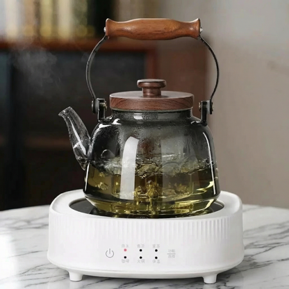Elegant Glass Teapot with Infuser & Wooden Handle | 1000ml Heat-Resistant Tea Pot for Stylish Brewing