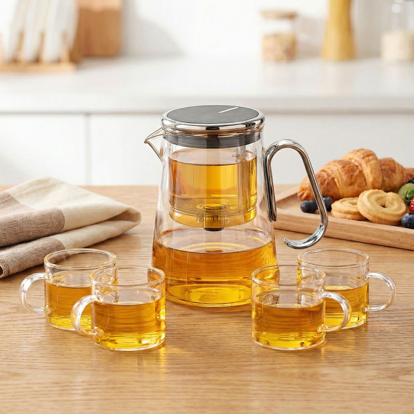 Magnetic Glass Teapot with Tea Release Switch | Compact Design for Effortless Brewing