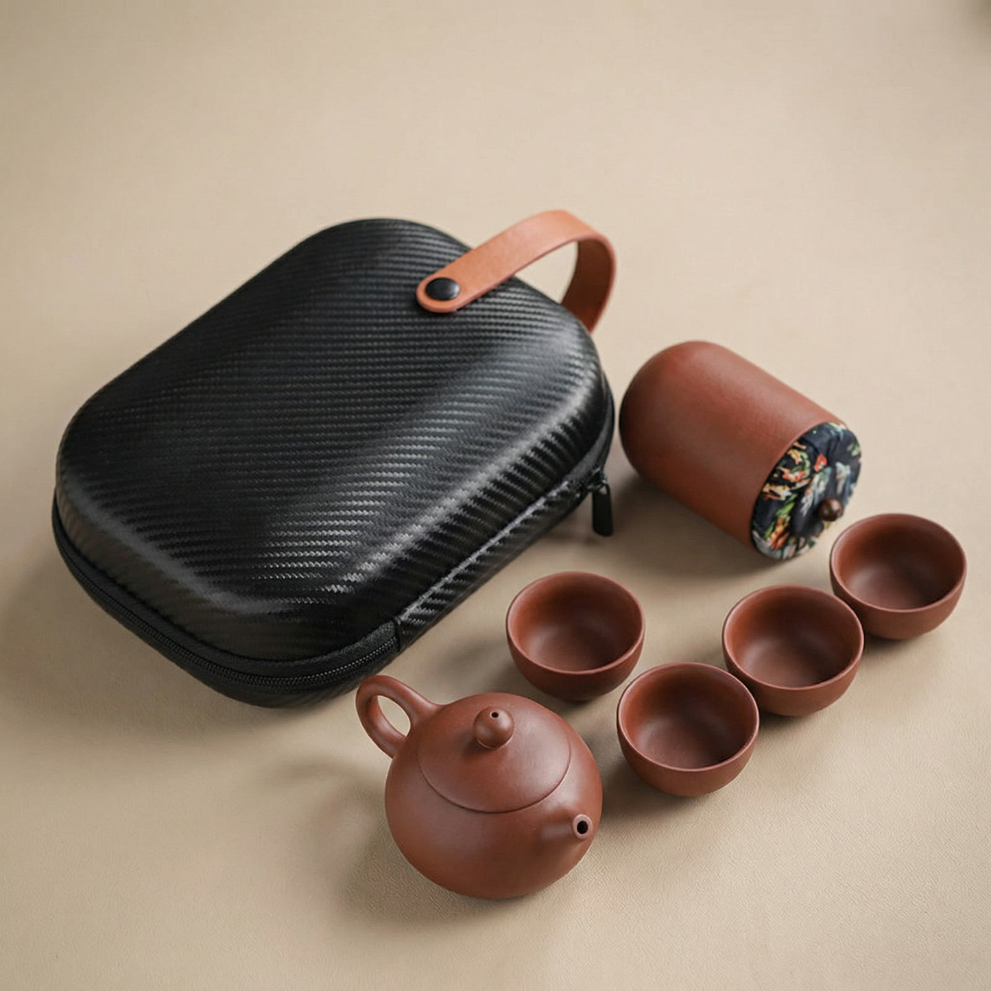 Traditional Travel Tea Set | Handcrafted Ceramic Teapot with Travel Case