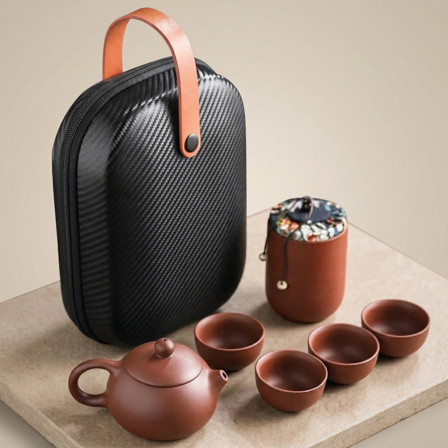 Traditional Travel Tea Set | Handcrafted Ceramic Teapot with Travel Case