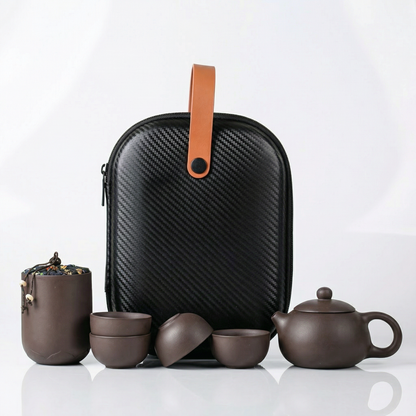 Traditional Travel Tea Set | Handcrafted Ceramic Teapot with Travel Case
