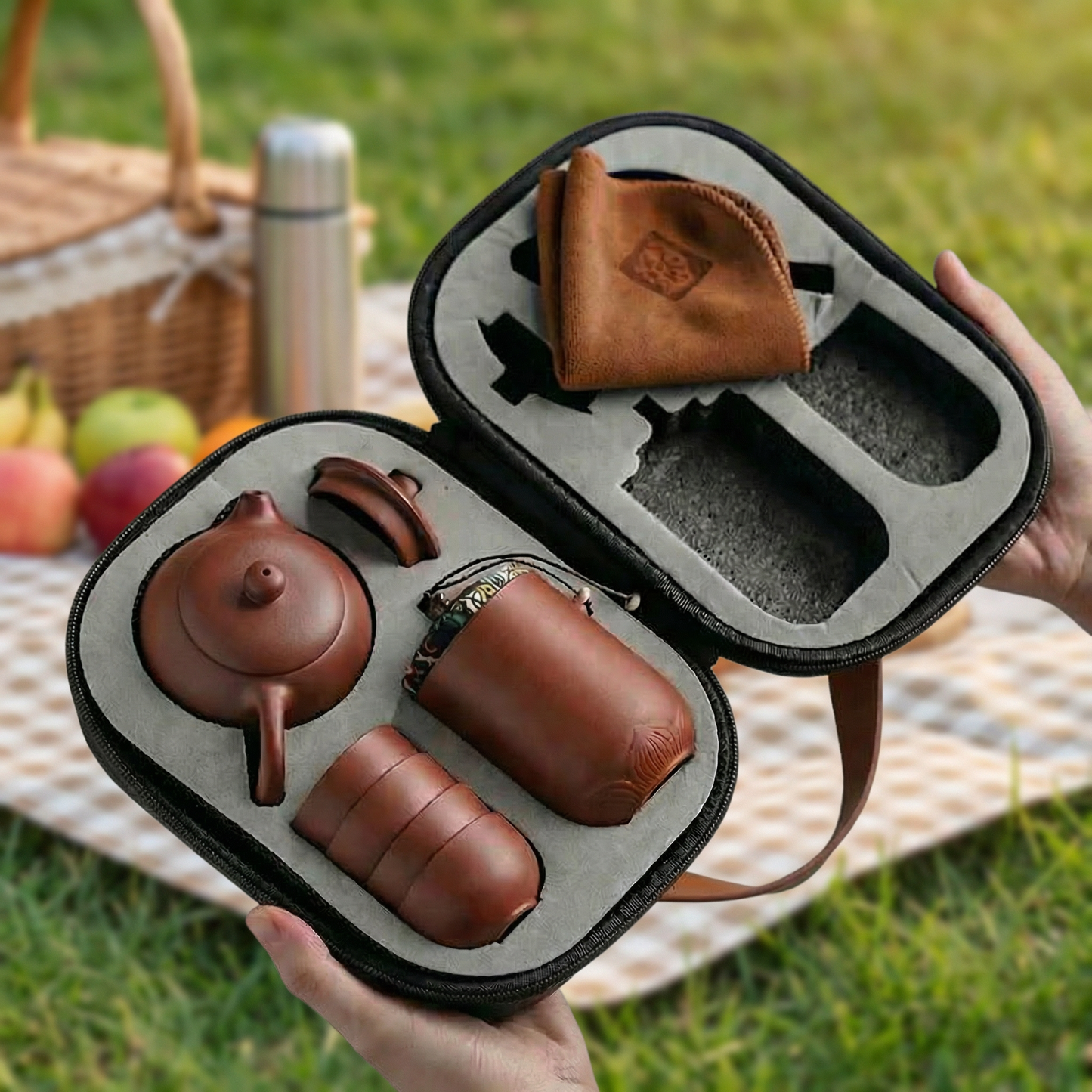 Traditional Travel Tea Set | Handcrafted Ceramic Teapot with Travel Case