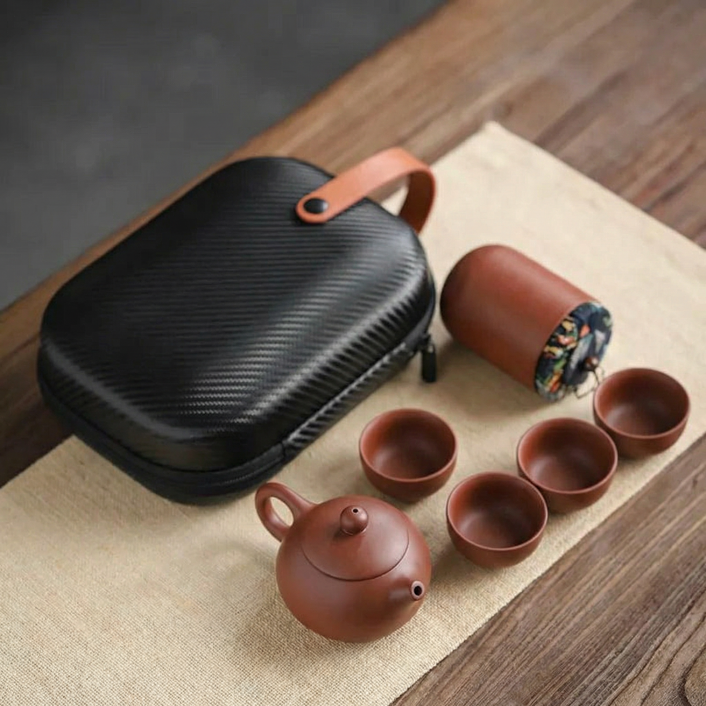 Traditional Travel Tea Set | Handcrafted Ceramic Teapot with Travel Case