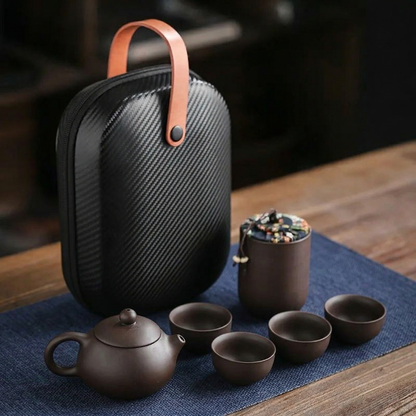 Traditional Travel Tea Set | Handcrafted Ceramic Teapot with Travel Case