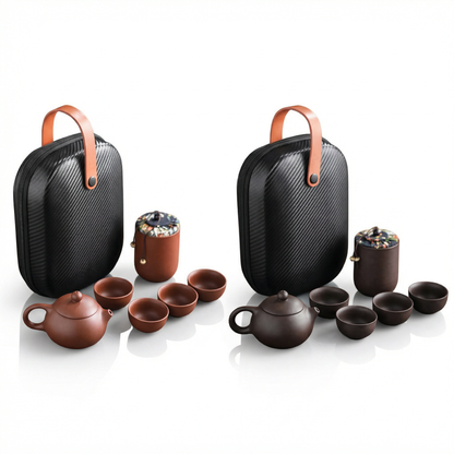 Traditional Travel Tea Set | Handcrafted Ceramic Teapot with Travel Case