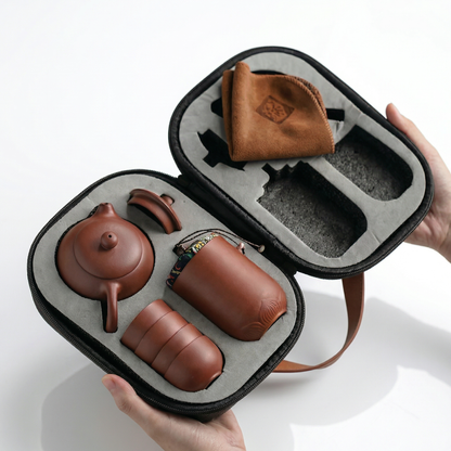 Traditional Travel Tea Set | Handcrafted Ceramic Teapot with Travel Case
