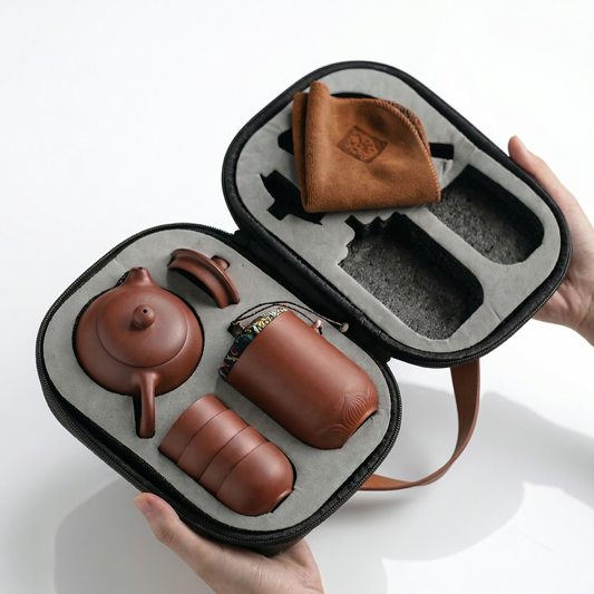 Traditional Travel Tea Set | Handcrafted Ceramic Teapot with Travel Case