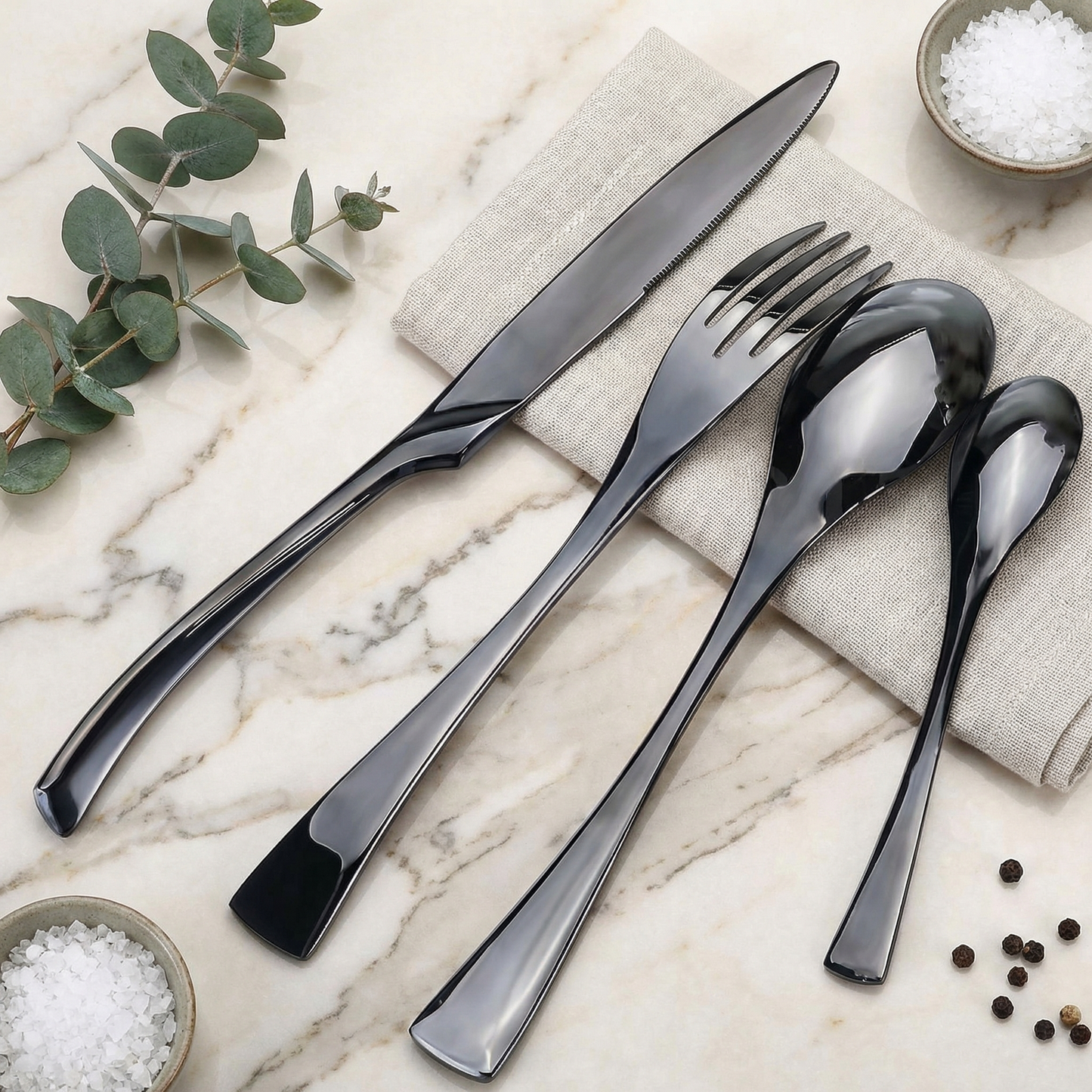 Black Stainless Steel Cutlery Set for Modern Dining