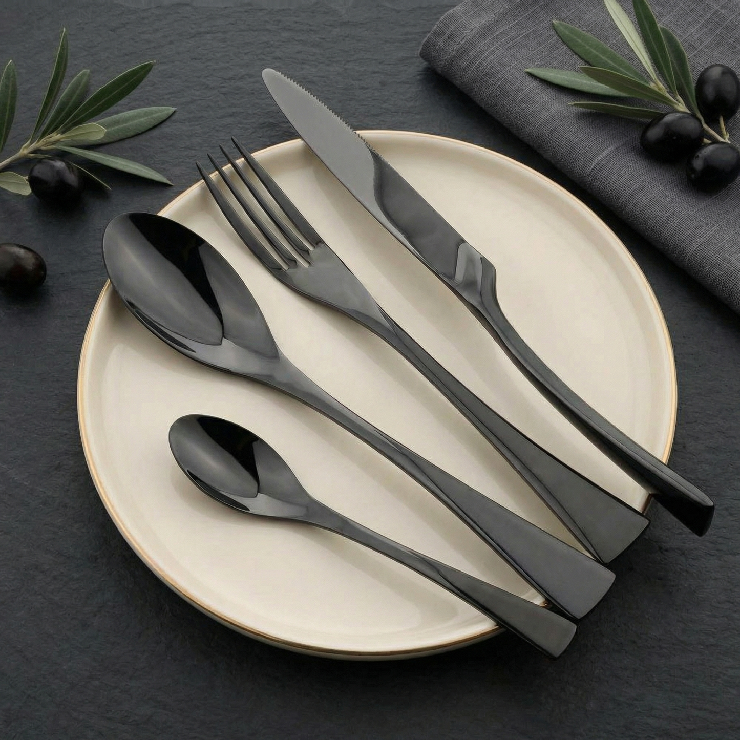 Black Stainless Steel Cutlery Set for Modern Dining