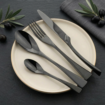 Black Stainless Steel Cutlery Set for Modern Dining