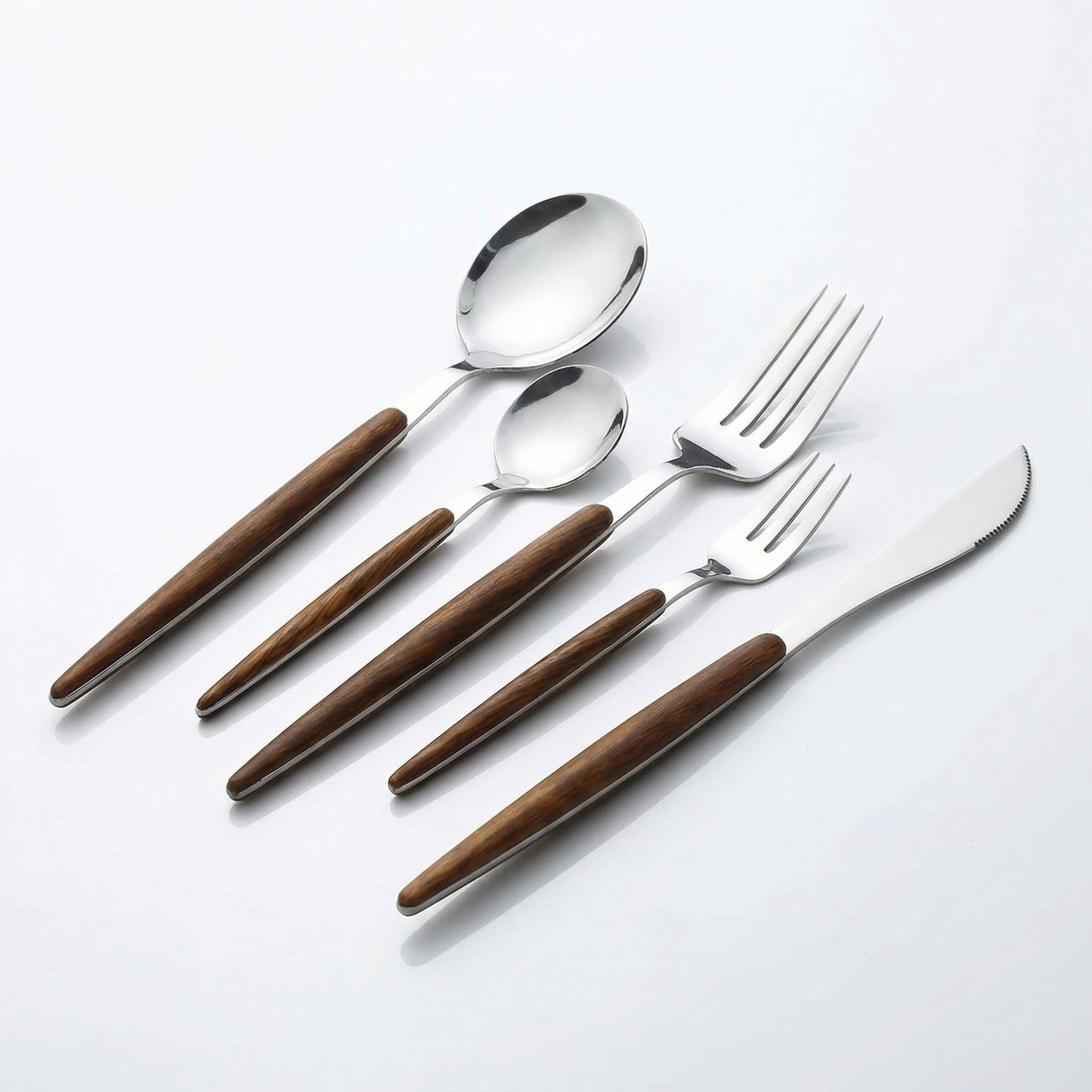 30-Piece Stainless Steel Cutlery Set with Wood-Look Handles