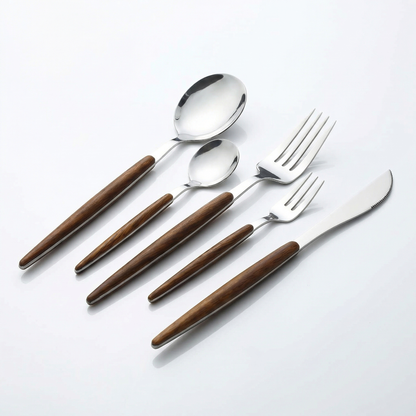 30-Piece Stainless Steel Cutlery Set with Wood-Look Handles
