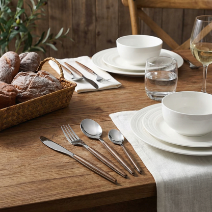 30-Piece Stainless Steel Cutlery Set with Wood-Look Handles