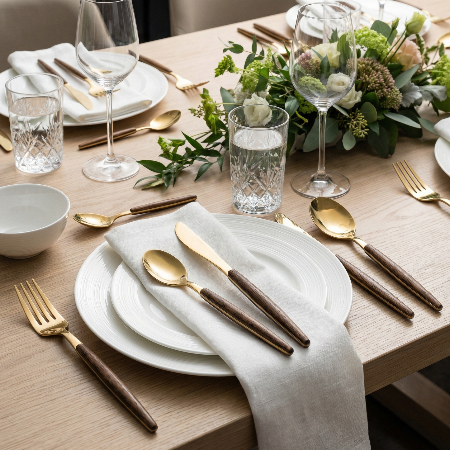 30-Piece Stainless Steel Cutlery Set with Wood-Look Handles