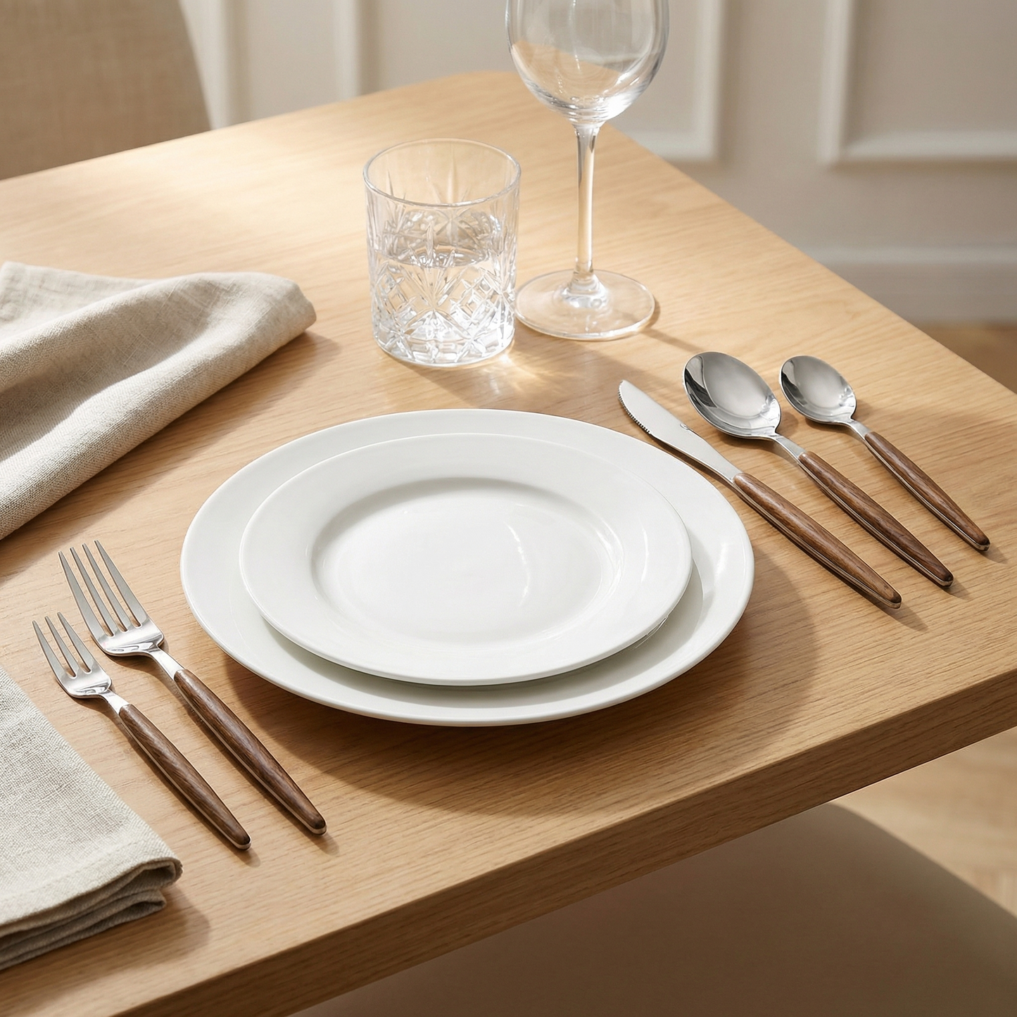 30-Piece Stainless Steel Cutlery Set with Wood-Look Handles