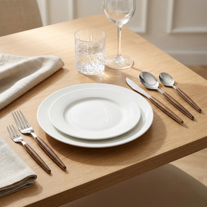 30-Piece Stainless Steel Cutlery Set with Wood-Look Handles