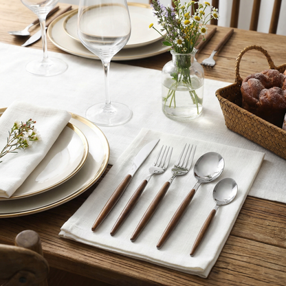 30-Piece Stainless Steel Cutlery Set with Wood-Look Handles