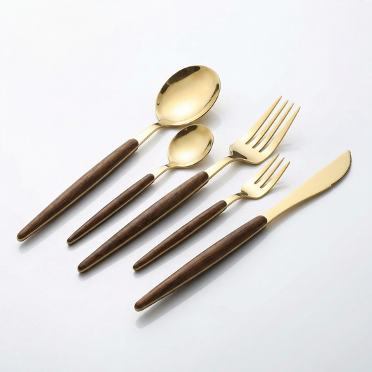 30-Piece Stainless Steel Cutlery Set with Wood-Look Handles