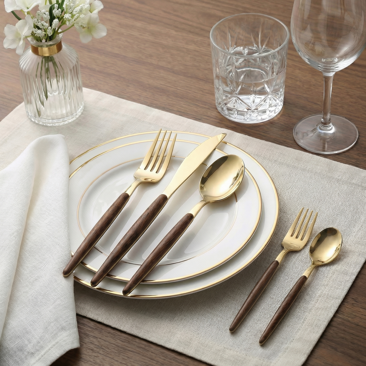 30-Piece Stainless Steel Cutlery Set with Wood-Look Handles