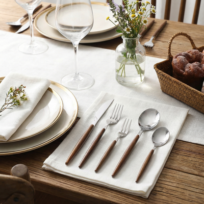 30-Piece Stainless Steel Cutlery Set with Wood-Look Handles