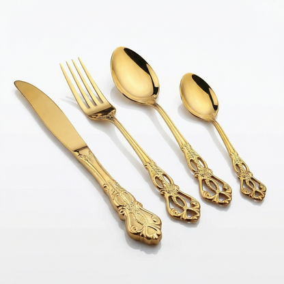 Elegant Stainless Steel Cutlery Set with Hand-Forged Finish | 24-Piece Dining Essential for Timeless Elegance