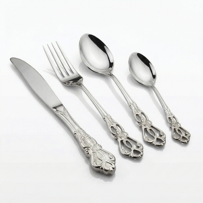 Elegant Stainless Steel Cutlery Set with Hand-Forged Finish | 24-Piece Dining Essential for Timeless Elegance