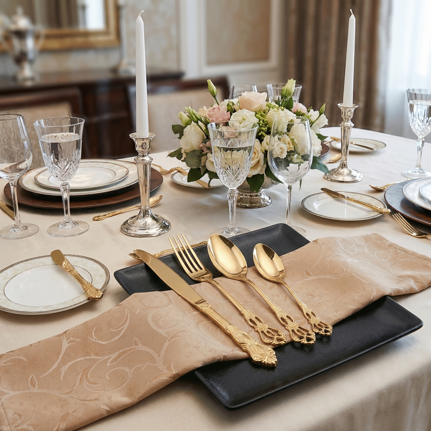 Elegant Stainless Steel Cutlery Set with Hand-Forged Finish | 24-Piece Dining Essential for Timeless Elegance