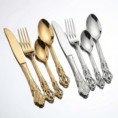 Elegant Stainless Steel Cutlery Set with Hand-Forged Finish | 24-Piece Dining Essential for Timeless Elegance