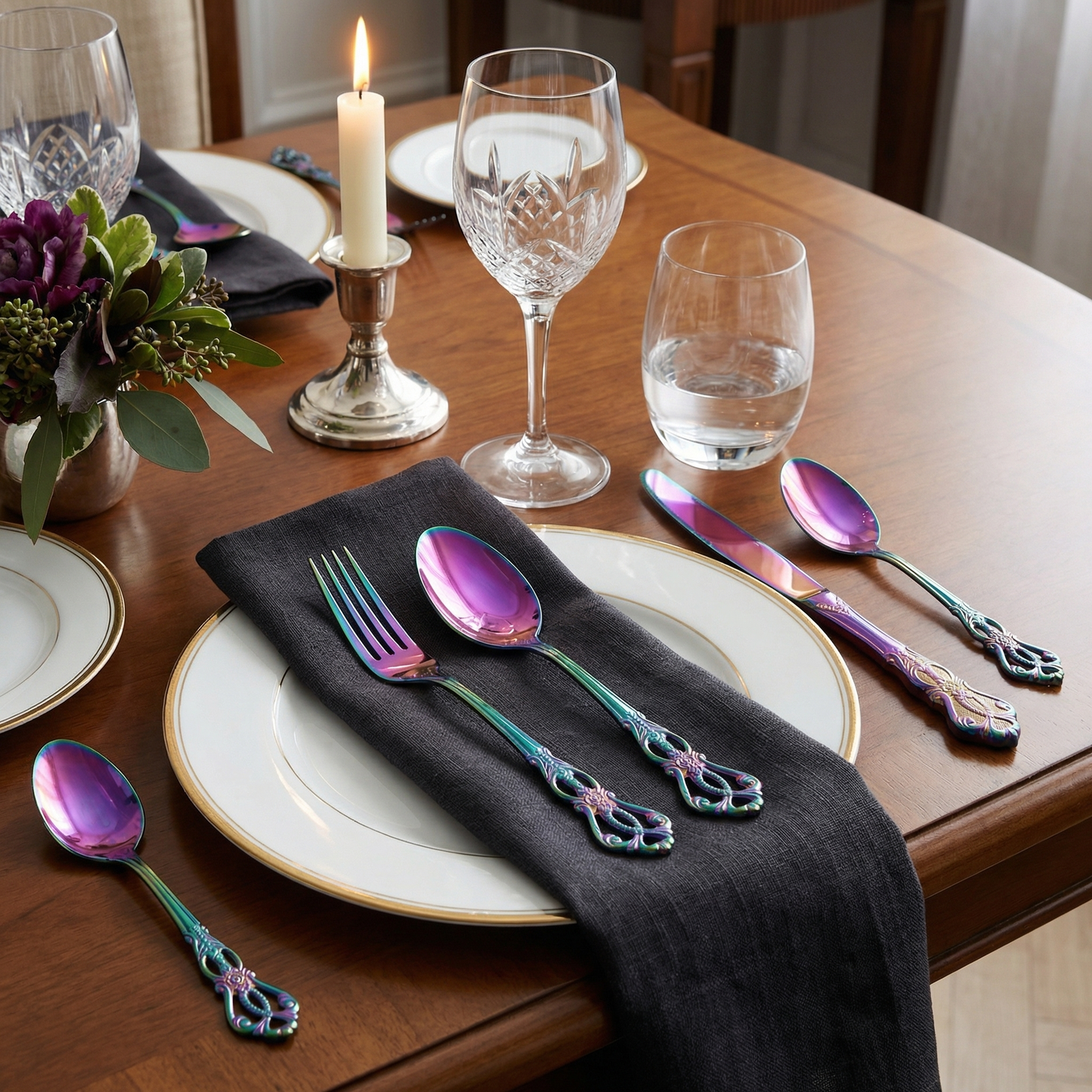 Elegant Stainless Steel Cutlery Set with Hand-Forged Finish | 24-Piece Dining Essential for Timeless Elegance