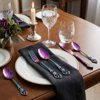 Elegant Stainless Steel Cutlery Set with Hand-Forged Finish | 24-Piece Dining Essential for Timeless Elegance