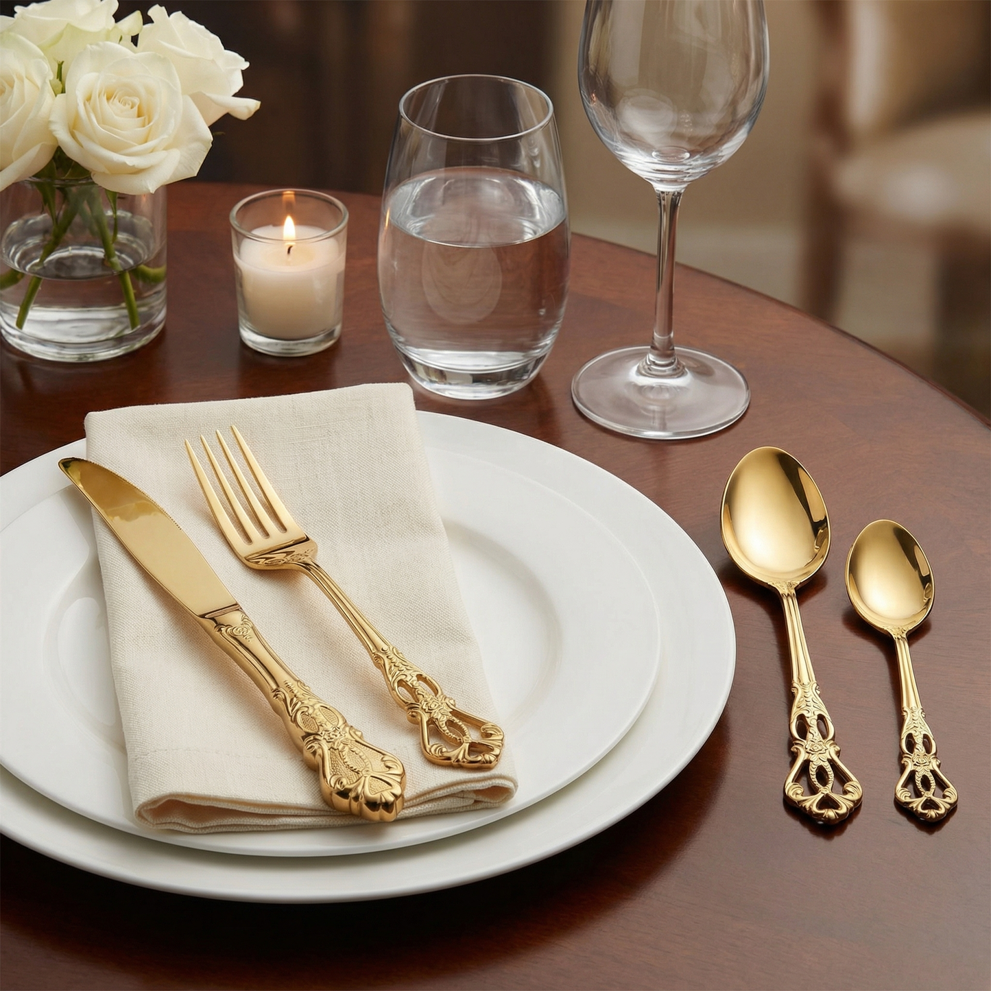 Elegant Stainless Steel Cutlery Set with Hand-Forged Finish | 24-Piece Dining Essential for Timeless Elegance