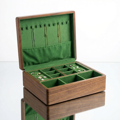 Elegant Jewelry Box for Women | Double-Layer Walnut Organizer with Velvet Lining