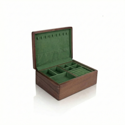 Elegant Jewelry Box for Women | Double-Layer Walnut Organizer with Velvet Lining
