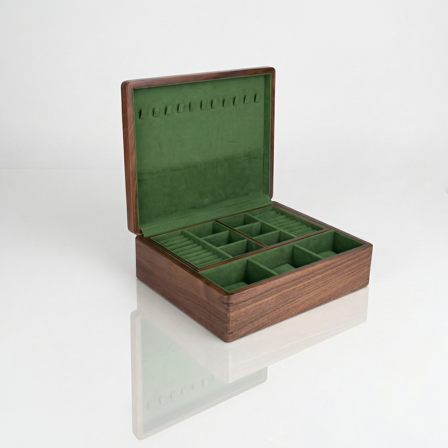Elegant Jewelry Box for Women | Double-Layer Walnut Organizer with Velvet Lining