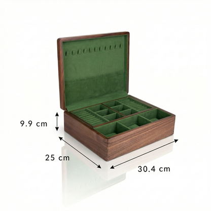 Elegant Jewelry Box for Women | Double-Layer Walnut Organizer with Velvet Lining