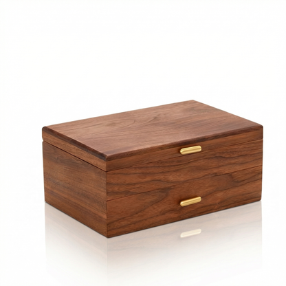 Two-Layer Walnut Jewelry Box with Velvet-Lined Drawers