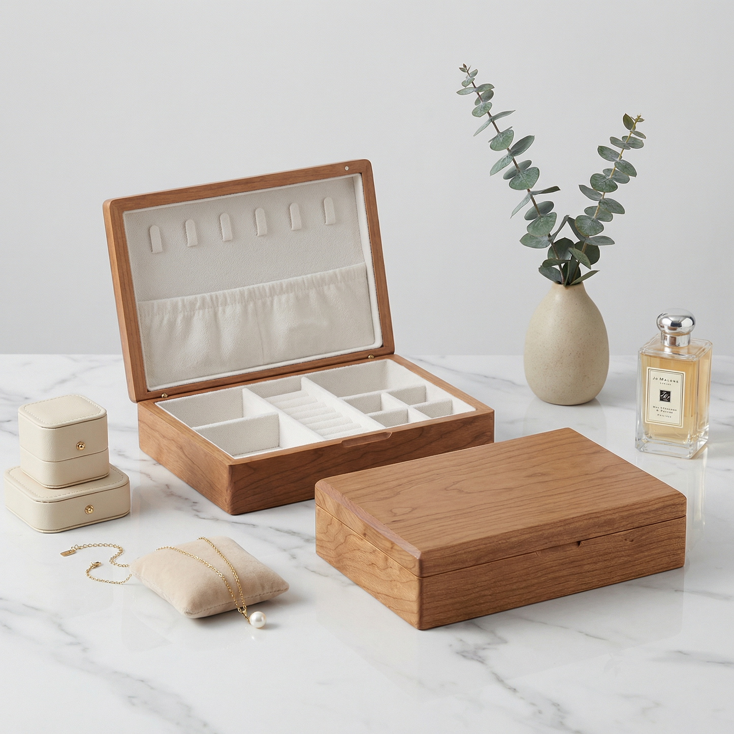Elegant Walnut Jewelry Box for Women with Lock & Velvet Lining