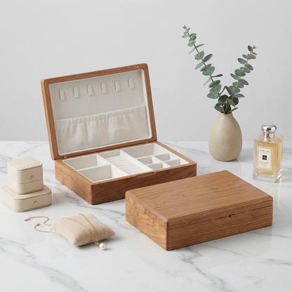 Elegant Walnut Jewelry Box for Women with Lock & Velvet Lining