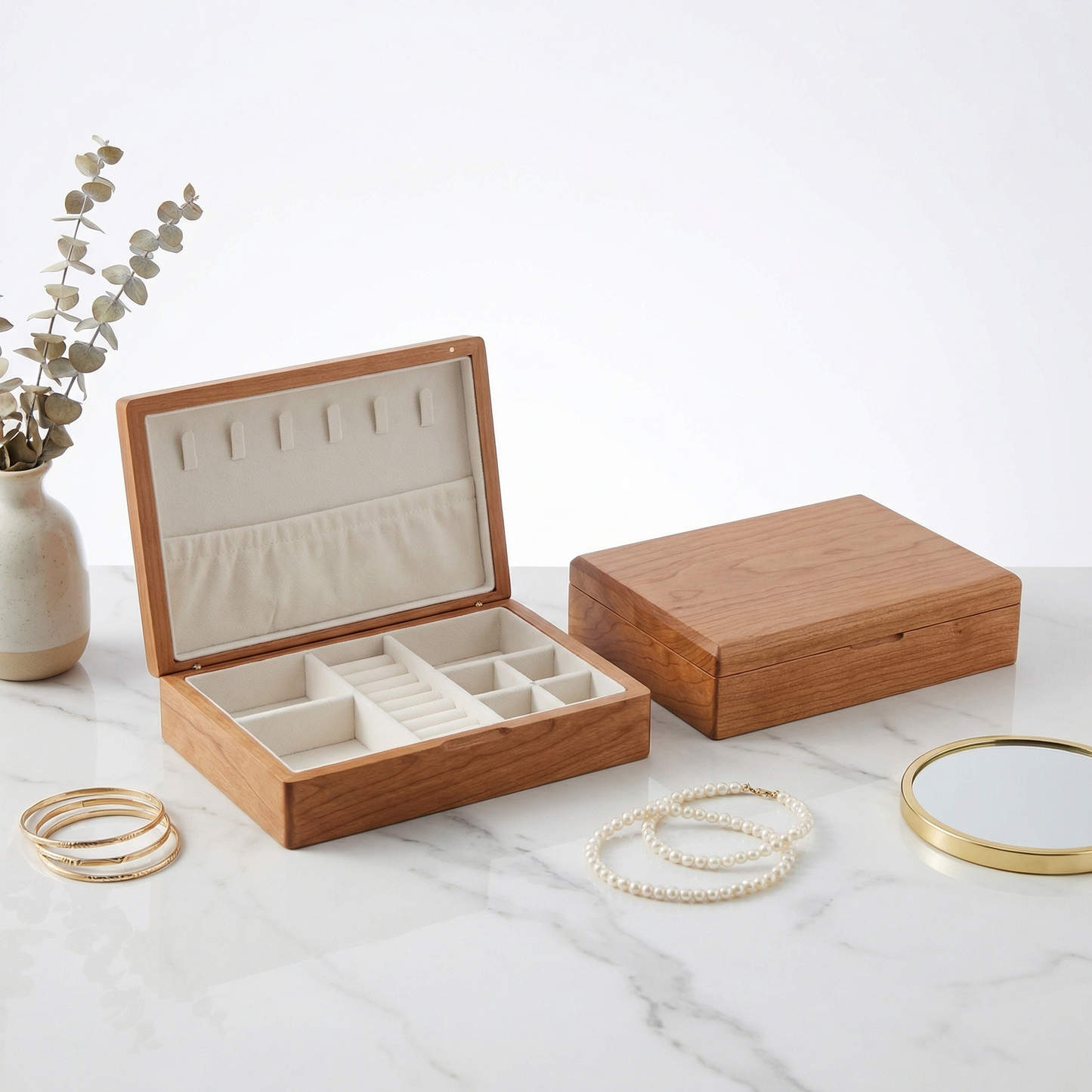 Elegant Walnut Jewelry Box for Women with Lock & Velvet Lining