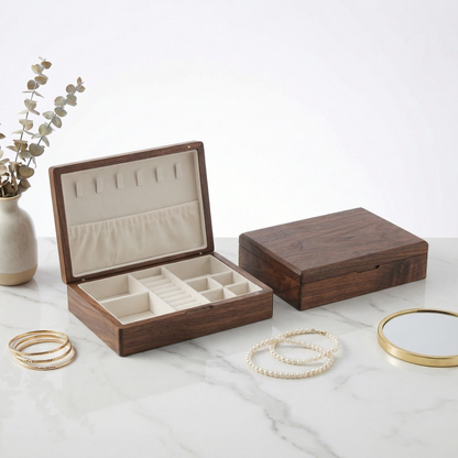 Elegant Walnut Jewelry Box for Women with Lock & Velvet Lining
