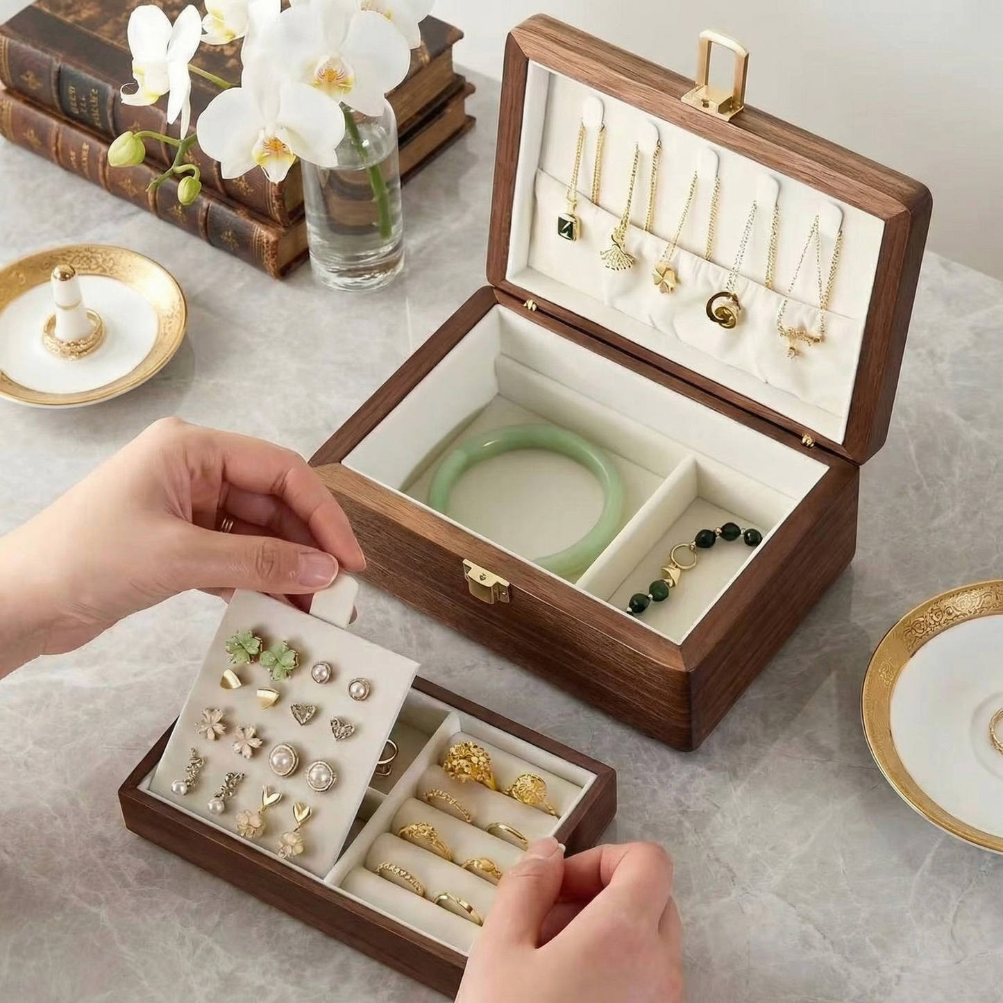Elegant Jewelry Box for Women with Velvet Lining | Two-Tier Jewelry Organizer for Safe Storage