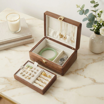 Elegant Jewelry Box for Women with Velvet Lining | Two-Tier Jewelry Organizer for Safe Storage