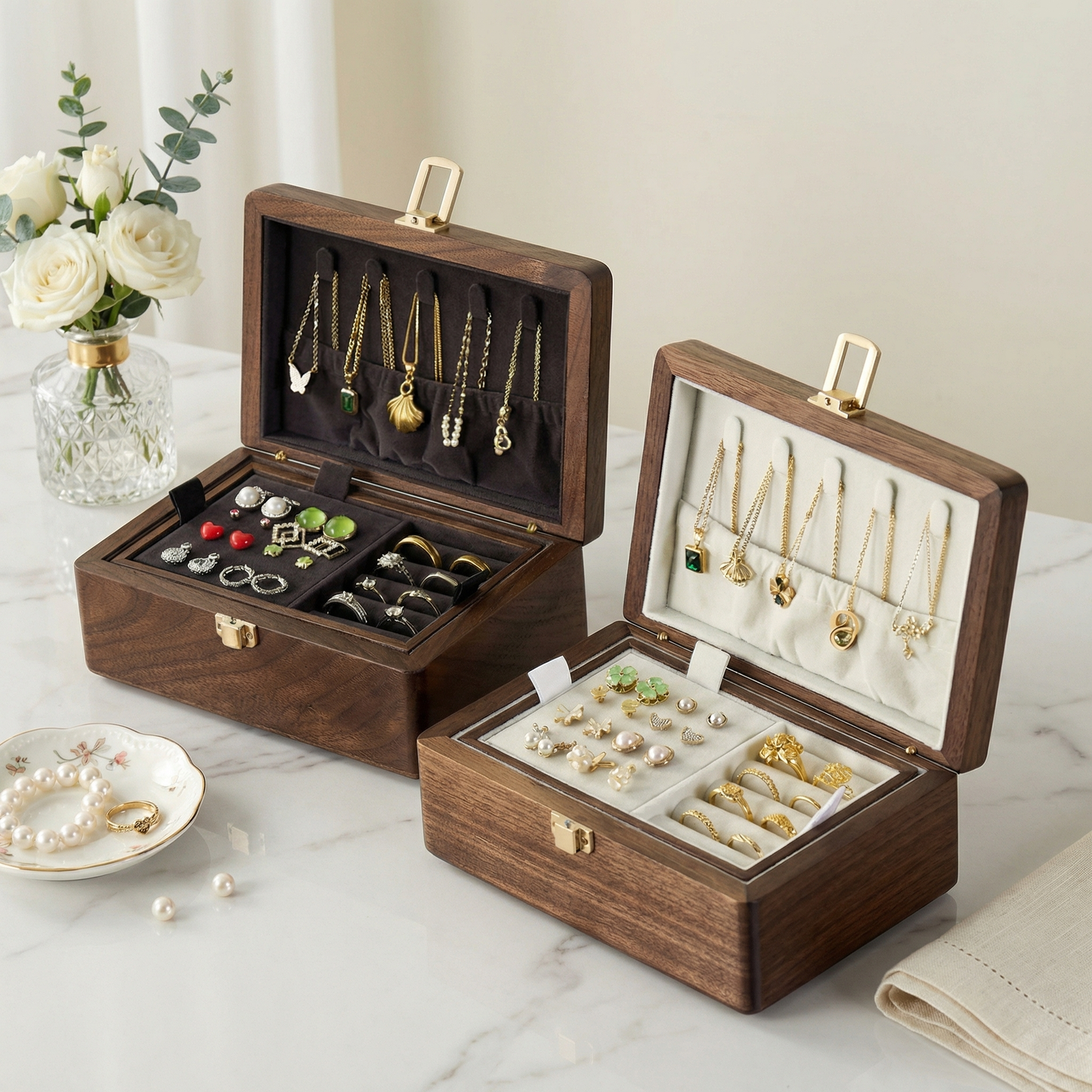 Elegant Jewelry Box for Women with Velvet Lining | Two-Tier Jewelry Organizer for Safe Storage