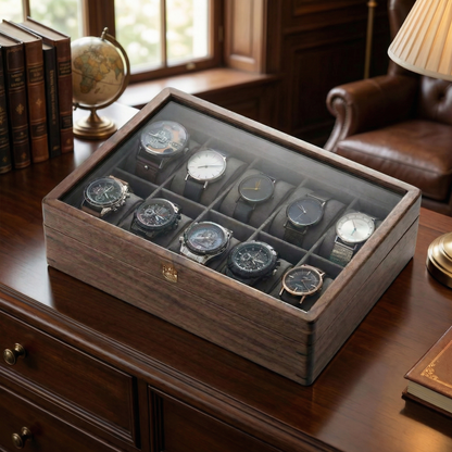 Legacy Collection | Watch Box for Men with Glass Top & Padded Cushions