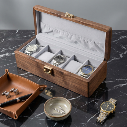 Minimalist Walnut Watch Box for Men with Tempered Glass Lid