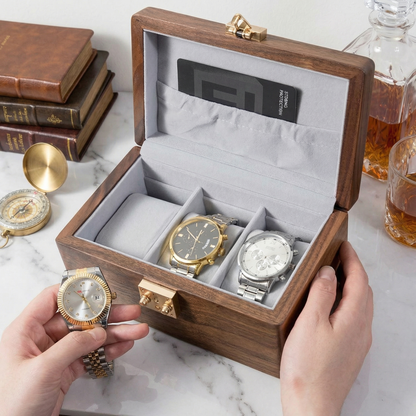 Minimalist Walnut Watch Box for Men with Tempered Glass Lid