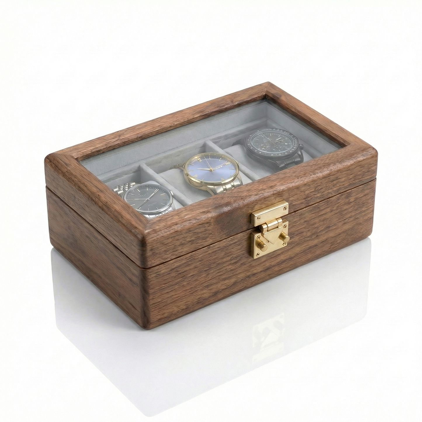 Minimalist Walnut Watch Box for Men with Tempered Glass Lid