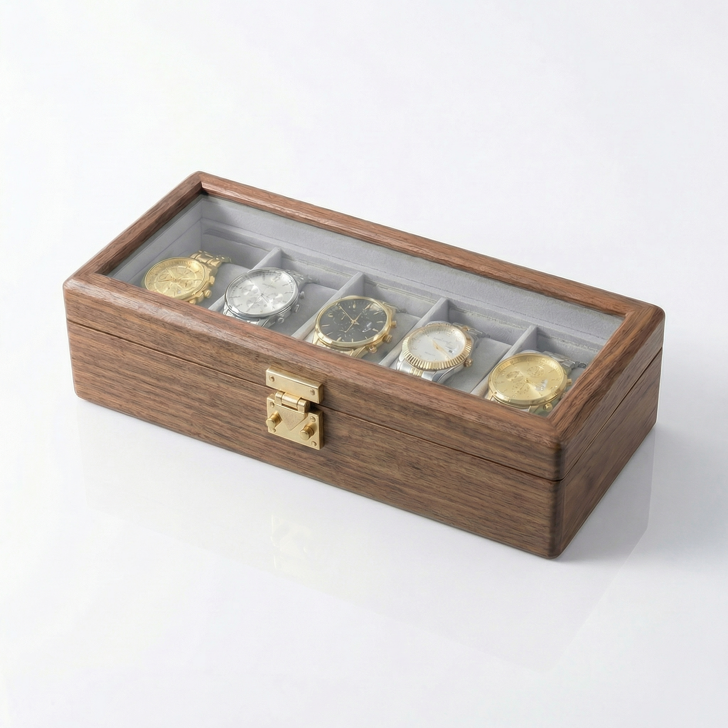 Minimalist Walnut Watch Box for Men with Tempered Glass Lid