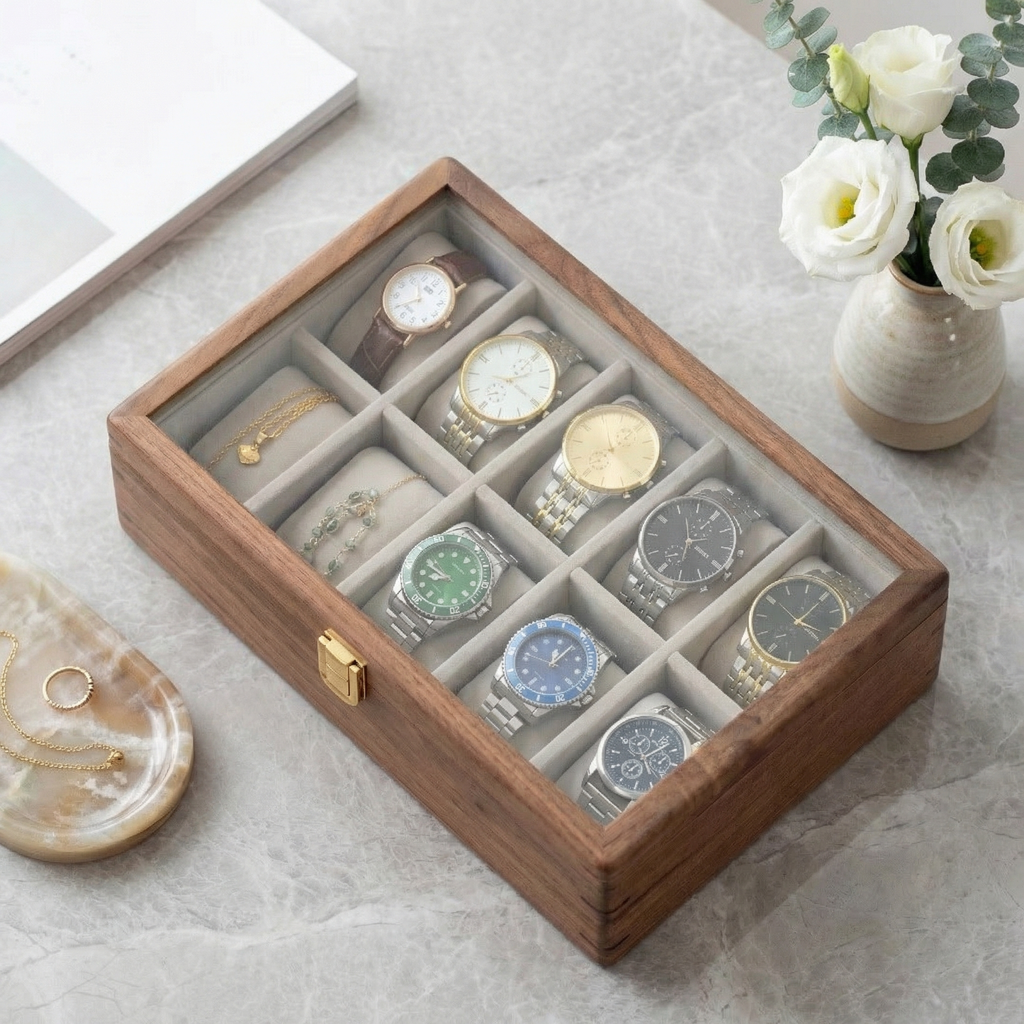 Watch Box for Men with Glass Top & Soft Cushions