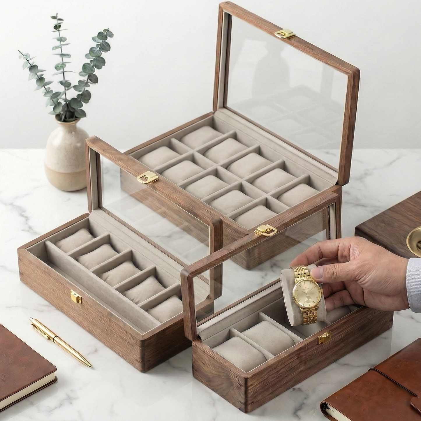 Watch Box for Men with Glass Top & Soft Cushions